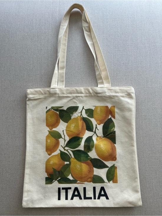 Italina Handbags - ITALIA Lemon Canvas Tote Bag Cream with Yellow & Green Print